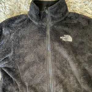 Black fuzzy North Face jacket